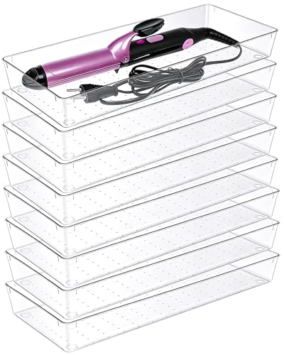 Manalete 8 Pcs Large Clear Plastic Drawer Organizer,15"x6" Vanity Organizer - size: 8 Pack 15"×6"