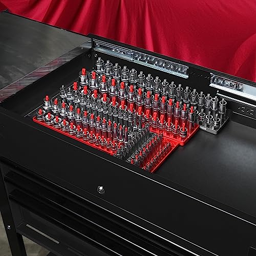 OEMTOOLS 22413 6-Pc SAE & Metric Socket Tray Set for Sizes 1/4", 3/8”, 1/2" - color: Red/Grey