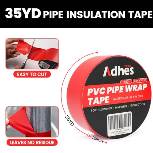 ADHES PVC Pipe Wrap Tape, 2 Inch X 35 Yds, Corrosion Protection Pipe Tape - color: Red