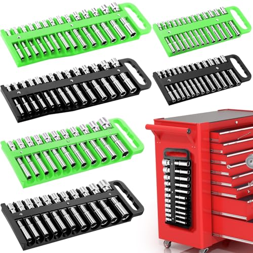 6 Pcs Magnetic Socket Organizer Holder Case Rail Rack for 1/2'', 3/8 '', 1/4'' Drive, Securely Holds 152 Sockets (Black,Green) - color: Black,Green