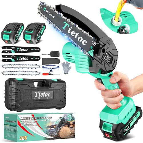 Tietoc Mini Chainsaw 6-Inch with 2 Batteries, Electric Saw Gifts for Women Dad Husband Gardener, Cool Gadgets for Men 2026, Mens Gifts for Birthday Anniversary Christmas for Adults Men Dad - color: Light Green - 2 Batteries