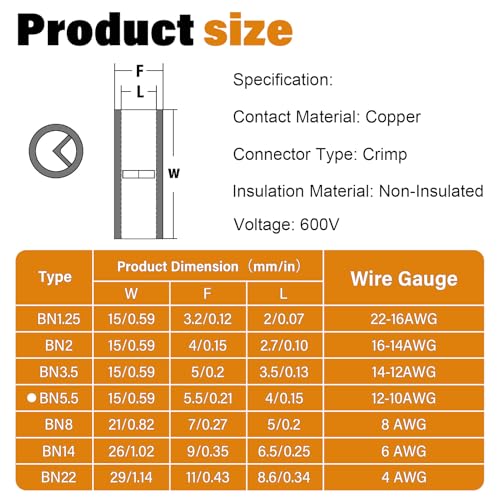 12-10 AWG Non Insulated Butt Connectors Crimps 12-10AWG with Heat Shrink Tube Pure Copper Wire Uninsulated Crimp Connector Splice for 12-10 Gauge Wiring (Pack of 100pcs) - style: 12-10 AWG