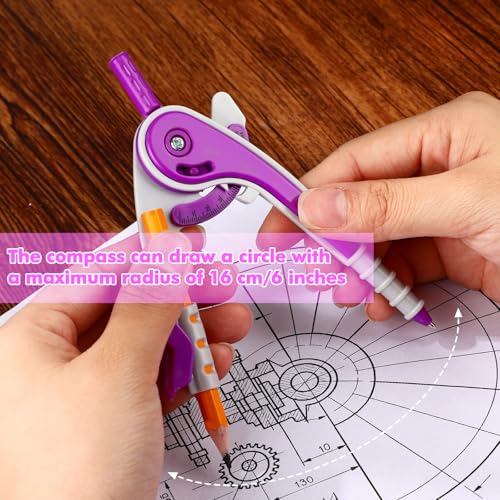 Zonon 7 Pcs Geometry Math Set with Compass Protractor Rulers, Purple - color: Purple
