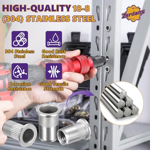 40Pcs M6-1.0mm Rivet Nut Set Flat Head 304 Stainless Steel | High Ductility, For Auto, Furniture & Industrial Use, Storage Case Included. - size: 40Pcs-M6