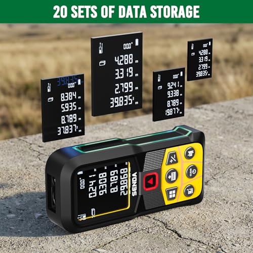 SENDA Laser Measure, 197Ft Digital Laser Measurement Tool with LCD Backlit Display, 1/16in Accuracy, in/Ft/Ft+in/M, 20 Sets Data Storage, Laser Distance Meter, Pythagorean Mode Distance/Area/Volume