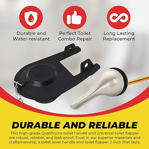 Qualihome Front Mount Brushed Nickel Toilet Handle Replacement Kit with 2 Inch Universal Toilet Flapper Replacement Kit and Stainless Steel Toilet Flapper Chain - color: Brushed Nickel