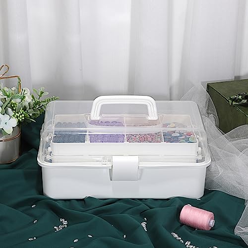 BTSKY 3-Layer Plastic Dividing Storage Box Craft Organizer and Storage - color: Beige White