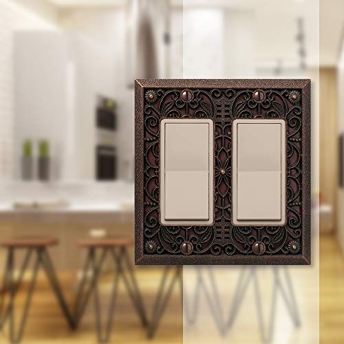 Amerelle 65RRDB Filigree Wallplate, 2 Rocker, Cast Metal, Aged Bronze, 1-Pack - size: Double Rocker