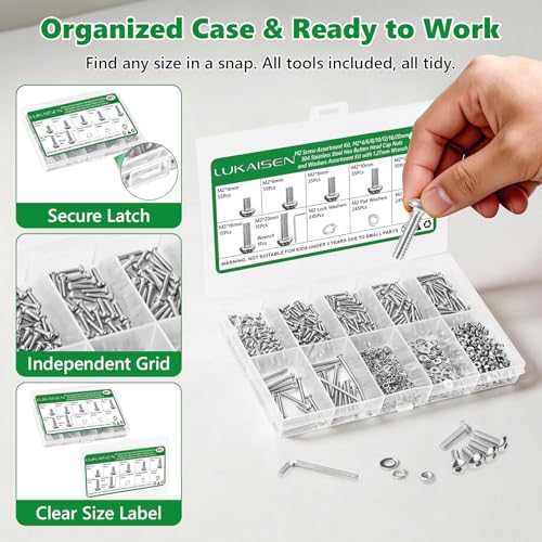 981 Pcs M2 Hex Button Cap Screws Nuts Washers Wrench Kit, 304 SS - size: SS M2 981pcs 2
