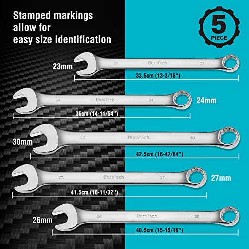 DURATECH Long Pattern Combination Wrench Set, Metric, 5-Piece, 23-30mm - size: Metric(23 to 30mm)