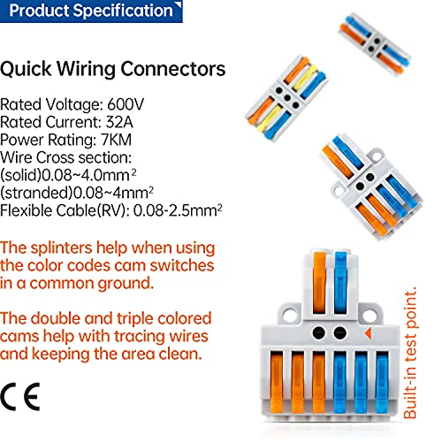 65 Pcs Compact Wire Splicing Connectors Assortment Pack, Multi-Conductor Lever Quick Wiring Terminals AWG 28-12