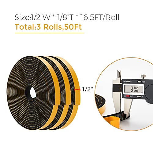 Ravinte Weather Stripping Door Seal, 1/2 x 1/8 Adhesive Foam Tape, 50 FT - color: Black, size: 1/2In x 1/8In x 50Ft