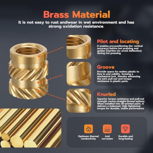 M3 Press in Threaded Inserts for plastic-100Pcs M3x5.7x4.6 with Heat Set Insert Tools-Brass Metric Knurled Nuts for 3D Printing Components and Plastic Parts - size: M3xL5.7xD4.6-100Pcs