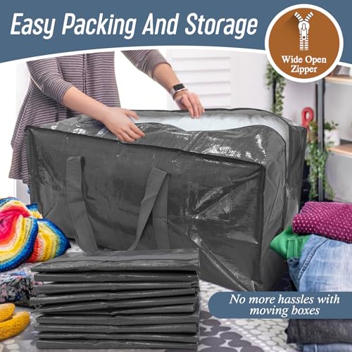 6 Pack Extra Heavy Duty Large Moving Bags with Strong Zipper, Gray - color: Gray, size: 6 Pack