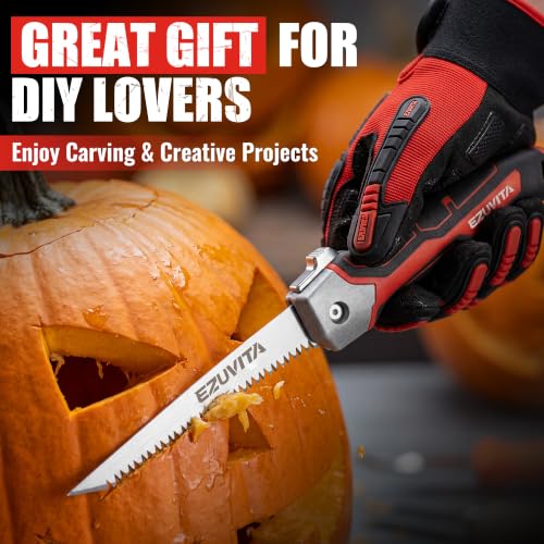 Folding Drywall Saw, Jab Saw for Drywall & Wood | Triple-Ground Teeth, Hardened 65Mn Blade, Safety Lock, Ergonomic TPR Grip, Portable Belt Sheath