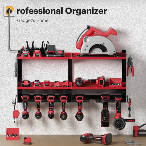 Spampur Power Tool Organizer Wall Mount with Charging Station - color: Red, size: 8 Slots