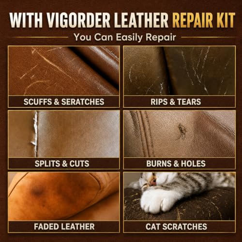 Vigorder Leather Repair Kit for Furniture, Vinyl Repair Kit - Easy DIY Solution to Fix Scratches, Tears, Holes, and Peeling