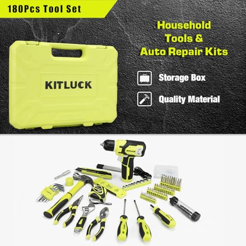 KITLUCK Power Drill Set, 180Pcs Home Hand Tool Kit with 8V Drill, Portable Tool box Kit with Screwdriver, Plier, Wrench, Socket, Harmer, Household Cordless Drill Set for Men Women Home - size: 180Pcs