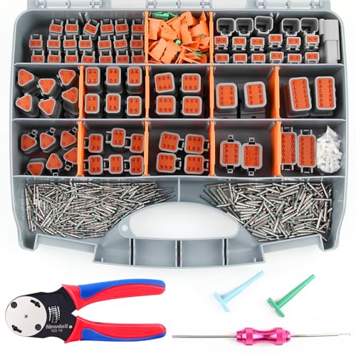 Newdeli 504PCS Deutsch Connector Kit with Crimper 2 3 4 6 8 12 Pin DT Connectors with Deutsch Crimp Tool 14-20AWG Pin Removal Tool Size 16 Solid Contacts Automotive Electrical Wire Connectors - size: DT Connector 504 Pcs Multi-Pin Kit