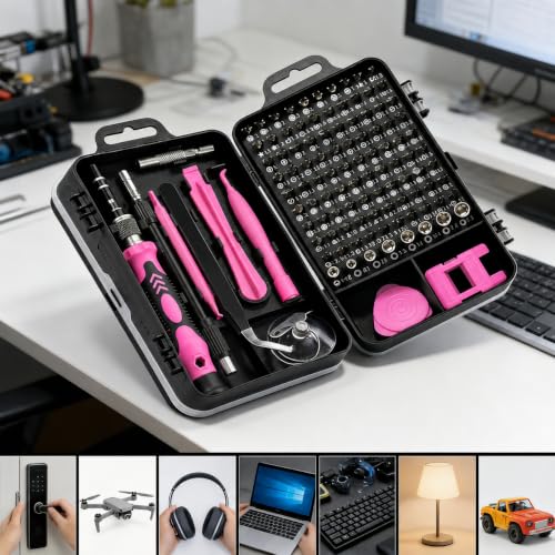 115-in-1 Small Screwdriver Set,Precision Screwdriver Set, Professional Repair Tool Kit for Phone, Computer, Watch, Console, Eyeglass and Electronic, Men Tools Gift Pink - color: Pink