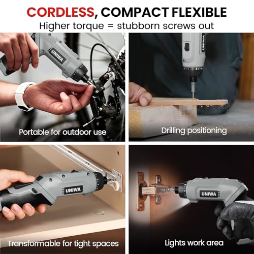 UNIWA Cordless Electric Screwdriver Rechargeable-650 RPM Power Drill-Grey - color: Grey