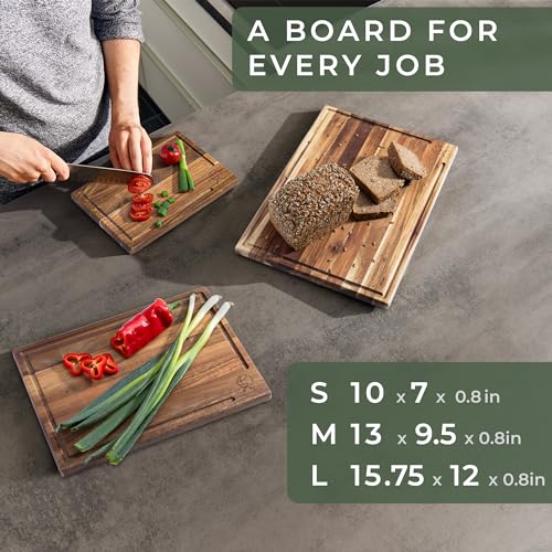 WALDWERK Cutting Board Set (15.75 x 12/13 x 9.5/10 x 7 in) out of Solid Acacia Wood - 0,8 in Thick Cutting Boards for Kitchen - Wood Cutting Boards - Wooden Chopping Boards for Kitchen - size: 17.3"L x 3.9"W