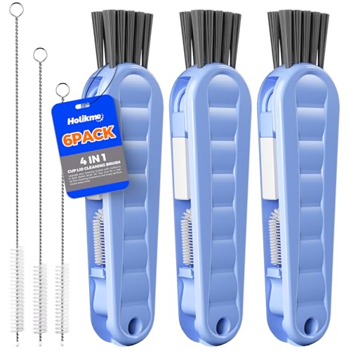 Holikme 6 Pack 4 in 1 Cup Lid Cleaning Brush 3 Straws Bottle Brush,Blue - color: Blue
