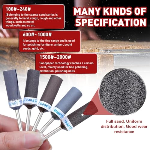 25Pcs Sanding Drums Sandpaper Sticks Set with 1/8"(3mm) Shank for Dremel Rotary Tool, 180/240/600/1000/1500/2000 Grits Different Meet More Needs for Metal Rust Removal/Jade Polishing/Stone Grinding - size: Mixed 1