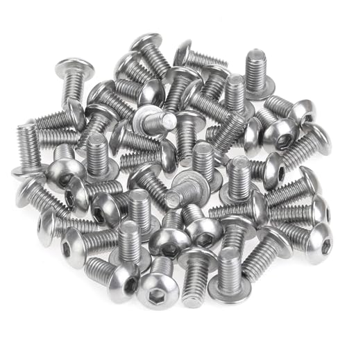 55 Pieces M5 x 10mm Button Head Socket Cap Screws, Thread Pitch 0.8mm, Sutemribor M5 Screws, 304 Stainless Steel, Fully Threaded, Silver - size: M5 x 10mm, style: Button Head