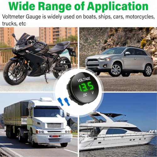 2 PCS DC 12V 24V Volt Meter, Car LED Digital Voltmeter Gauge - color: 2 PCS Green
