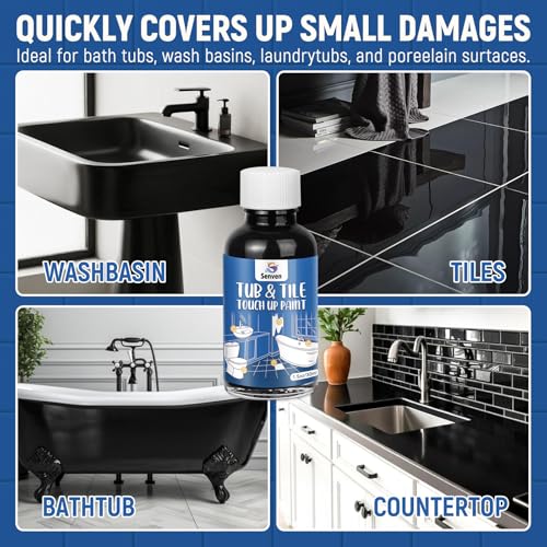 Tub Tile Gloss Black Paint Touch Up Paint Kit for Bathtub Porcelain Repair Scratches Cracks Chips on Porcelain Acrylic Enamel Cast Iron Tiles Sinks Toilets Black