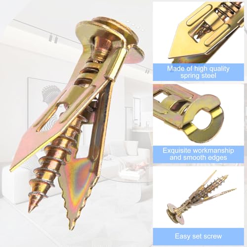 AXK 60 Pcs Self-Drilling Anchors & Screws, Heavy Duty, No Drill, Holes in Wall (30 Pcs Steel Anchors 0.47"x1.57" + 30 Pcs Zinc Screws 0.31"x1.57") - size: 0.47x1.57inch