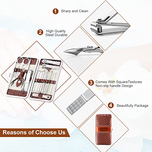 Yougai Manicure Set, Brown, 18Pcs Stainless Steel Nail Clippers - color: Brown