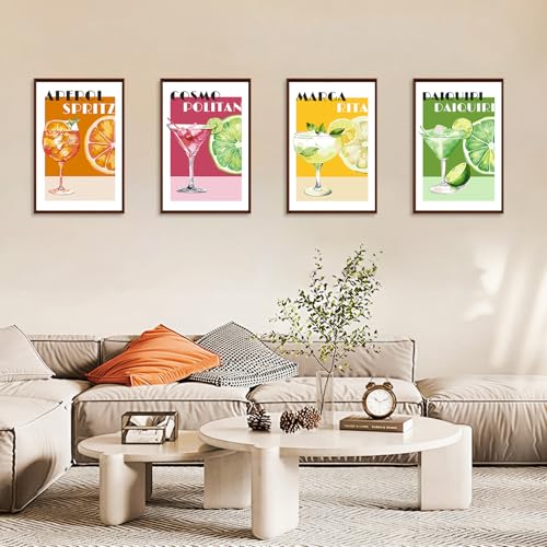 Okarina 4 Pack Paint by Numbers Kit for Adults with Frame, Retro Cocktail - color: OP4FUS2509-01
