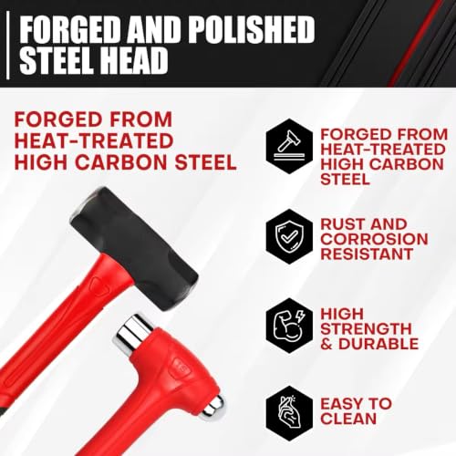 C&T 5-Piece Hammer Set, 16oz Ball Peen Hammer | 32oz Ball Peen Hammer | 32oz Rubber Mallet | 3lb Sledge Hammer | 3lb Cross Peen, Fiberglass Handle & Mallet Set - style: 5pc