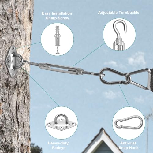 HYASIA Sun Shade Sail Hardware Kit 8 Inch for Rectangle & Triangle Shade Sail Install, Stainless Steel ShadeSail Fixing Accessories for Outdoor Patio Canopy Garden, Heavy Duty Awning Attachment 40 Set