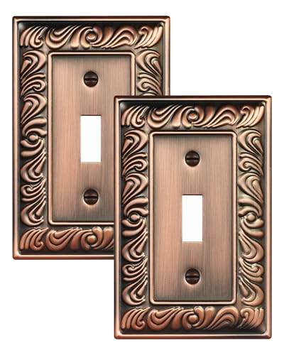 2-Pack Paisley Pattern Single Toggle Light Switch Cover Plate, Metal Plate | Decorative Switch Plate Covers, 1 Gang Metal Wall Plate, Corrosion Resistant, Antique Copper - color: Antique Copper, size: 1 Toggle 2PK