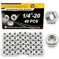 40Pcs 1/4-20 UNC Hex Nuts 304 Stainless Steel A2-70 Inch Thread - size: SAE 1/4-20;40pcs