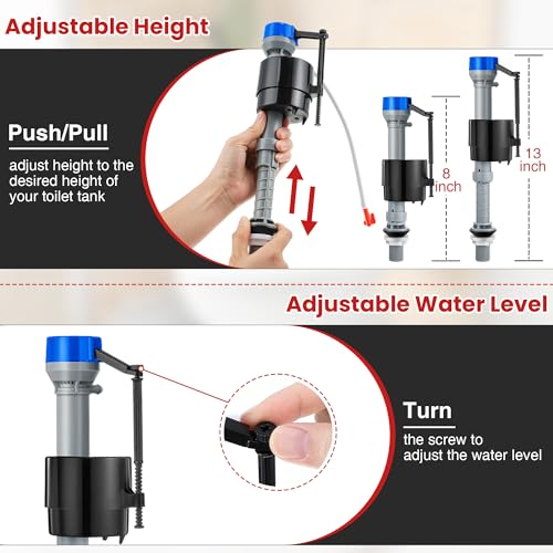 Saillong Universal Toilet Flusher Replacement Kit, Fill Valve, 2-Inch Flapper, Side Mount Handle Lever, Water-Saving, Adjustable Toilet Repair Kit Inside Tank, Easy to Install(1 Set,Blue Grey, Red) - color: Blue Grey, Red