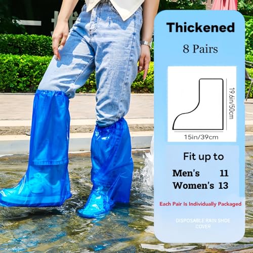 16 PCS Shoe Covers Disposable Non Slip,19 inch Tall,Thickened Waterproof Shoes Covers,Long Plastic Waterproof Shoes and Boots for Rain Covers Thicken Shoe Protector for Men and Women (8 Pairs,Blue) - color: Blue