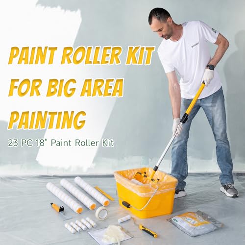 VOOMEY 18 Inch Paint Roller Kit with 3.3 FT Extension Pole - size: 23pc