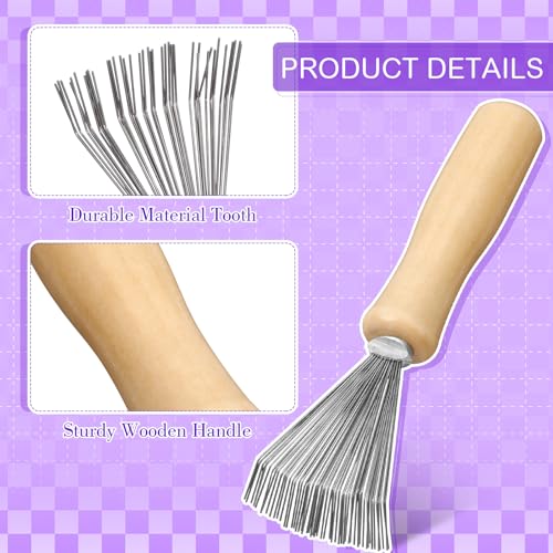 Boao 2Pack Hair Brush Cleaner,Purple,Wood Color,Polished Wooden Handle Rake - color: Purple, Wood Color, style: Polished Wooden Handle Rake