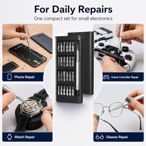 24 in 1 Precision Screwdriver Set, Small Multifunction Magnetic Repair Tool Kit with 24 Bits for Phone Electronics Laptop Watch Camera Glasses Console DIY Men Gift, Black - color: 24 in 1 Black