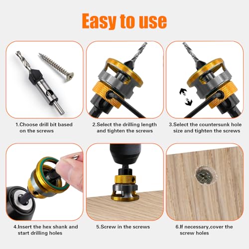 Countersink Drill Bit Set with Depth Stop 4PCS