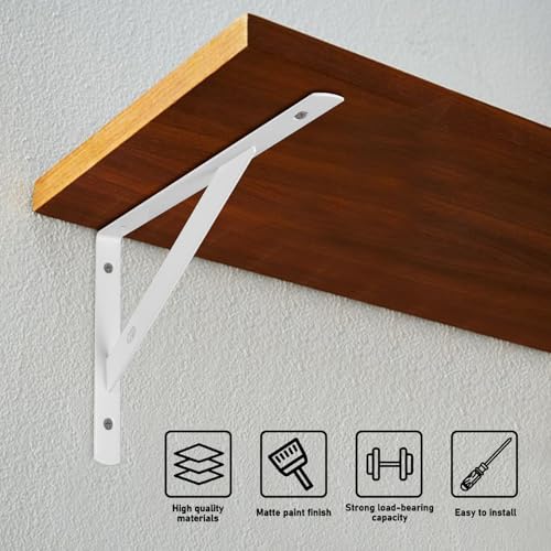 8 Pcs Heavy Duty Shelf Brackets, Floating Metal Shelf Brackets, White, 11.81 x 7.48 Inch, Wall Mount, Powder Coated Iron - size: 11.81 x 7.48 inch White