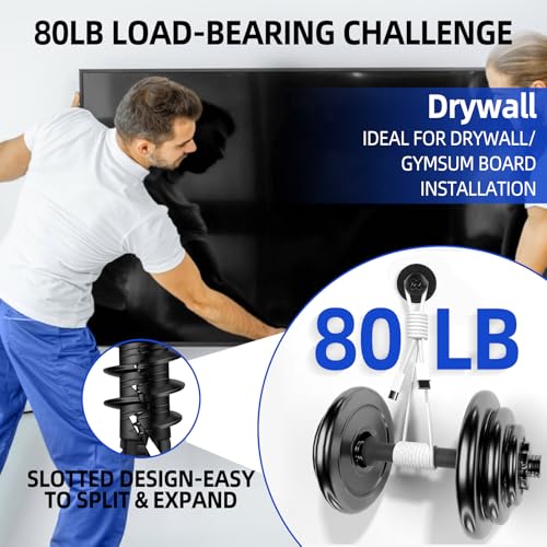 80PCS Self-Drilling #8 Drywall Anchors & Screws Set - Heavy-Duty Nylon+Glass Fiber, 80 LBS Load Capacity, Pre-Drill-Free, for Hanging Shelves/TV/Pictures - 40 Anchors + 40 Screws with Storage Case