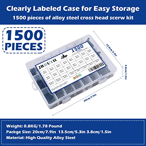 1500Pcs M2 M3 M4 M5 Hex Socket Flat Head Screws Assortment Kit - color: A Black Hex Flat Head Cap Bolts