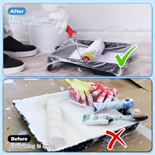 Hysagtek 30 Pcs Paint Tray Liners Disposable 18 Inch Paint Roller Tray Liners Paint Pan Liners Plastic Paint Pan Cover for House Walls Ceilings Painting