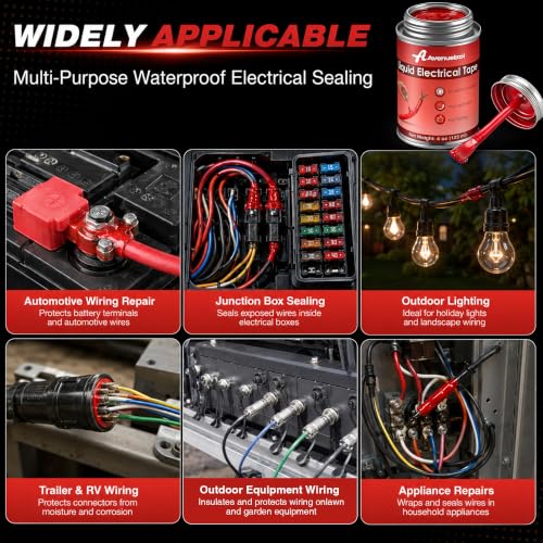Liquid Electrical Tape 4oz Waterproof Liquid Tape Electrical Insulating Glue with Brush Cap, High Temperature Resistant Flexible Rubber Coating for Wires Cables, Plug, Automotive(Red) - color: Red