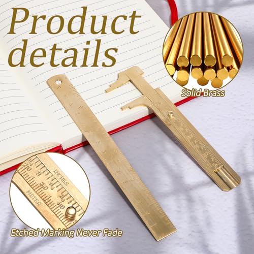 Pocket Caliper 1 PCS 6.4 in Straight Brass Ruler and 1PCS 4.6 in Brass Pocket Calipers with Double Scale Sliding Gauge Bead Measuring Tool Metal Calipers BrassRuler Millimeter Gauge Mini Caliper